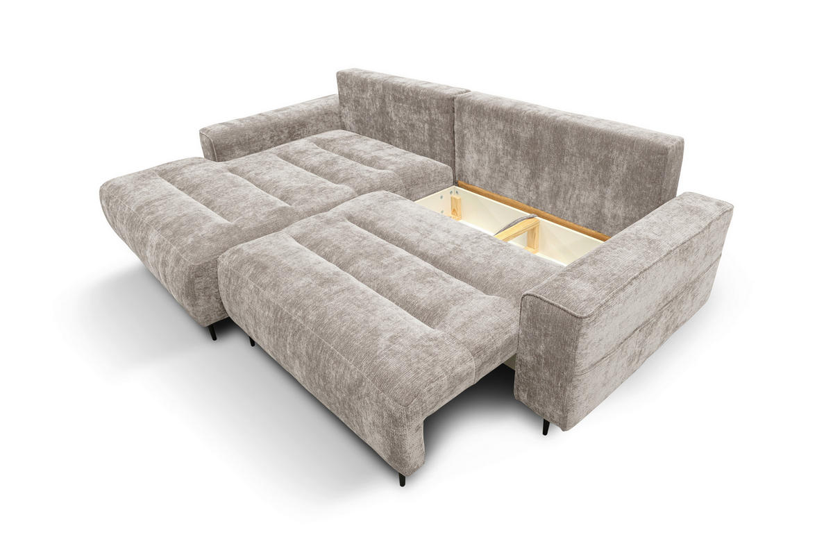 ECKSOFA PABLO Beige Struktur Rückenkissen, Bettkasten  - Beige/Schwarz, Design, Holz/Textil (160/260cm) - MID.YOU