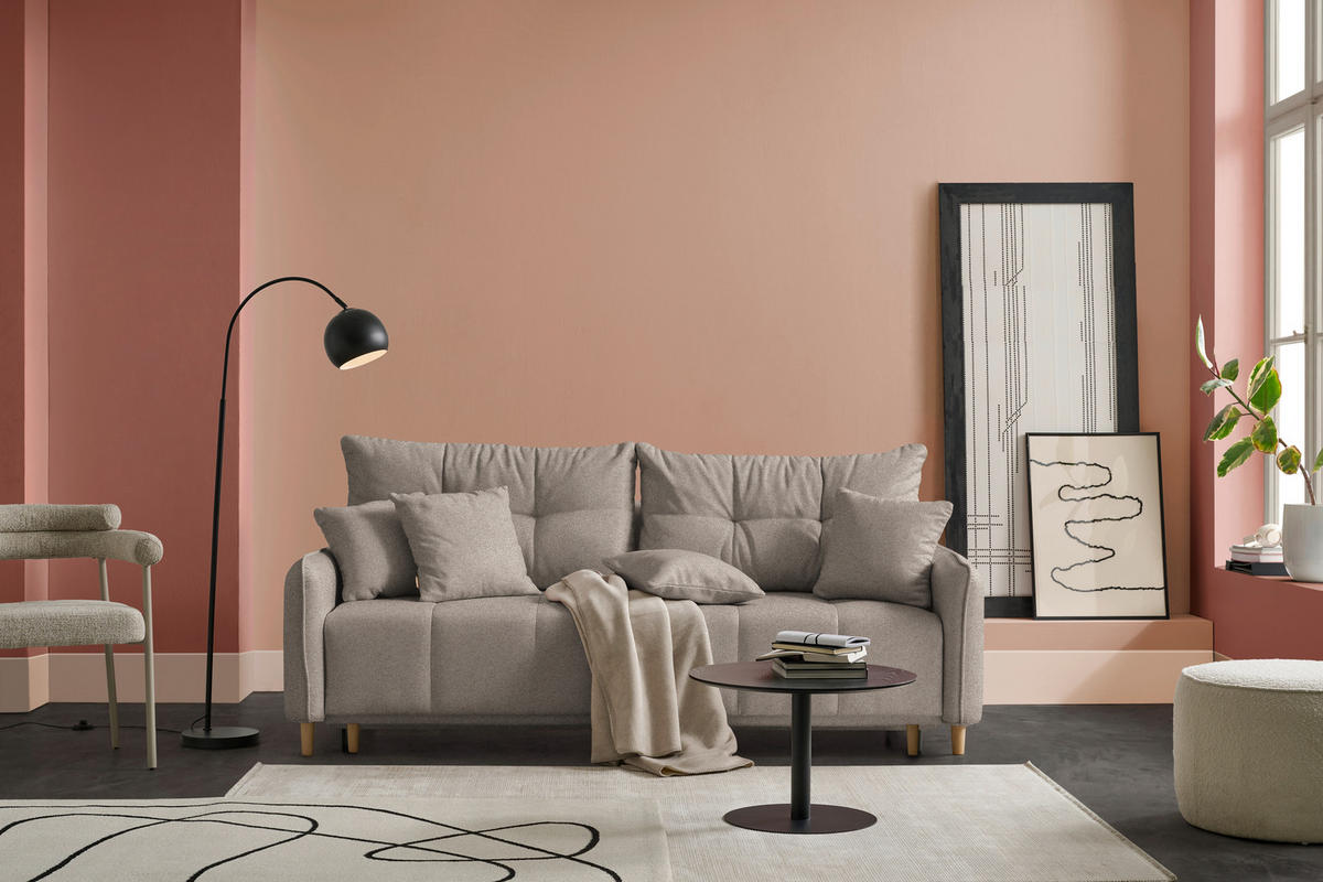 SCHLAFSOFA  in Struktur Hellbraun  - Hellbraun/Buchefarben, Design, Holz/Textil (217/97/101cm) - Carryhome