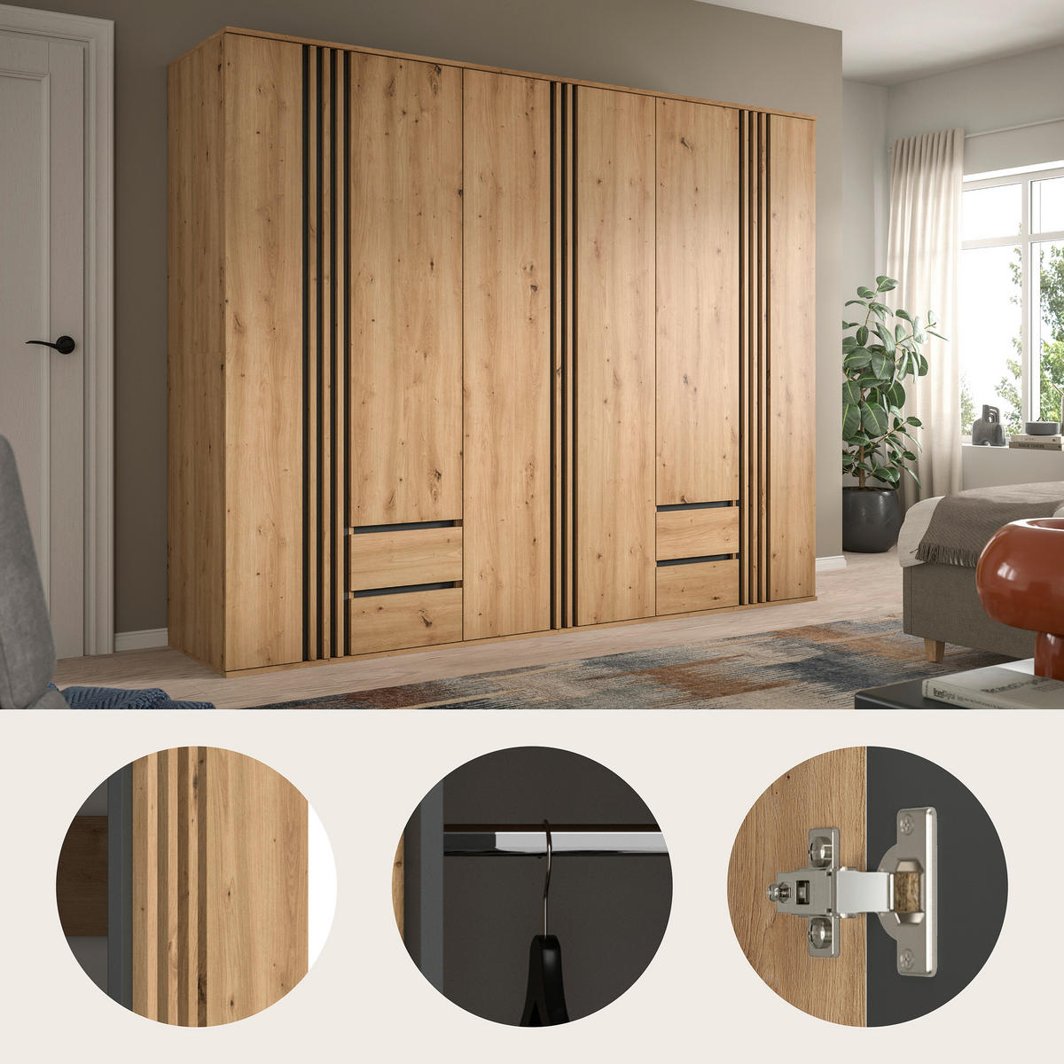 DREHTÜRENSCHRANK  in Anthrazit, Eiche Artisan  - Anthrazit/Eiche Artisan, ROMANTIK / LANDHAUS, Holzwerkstoff (240/192/56cm) - Livetastic