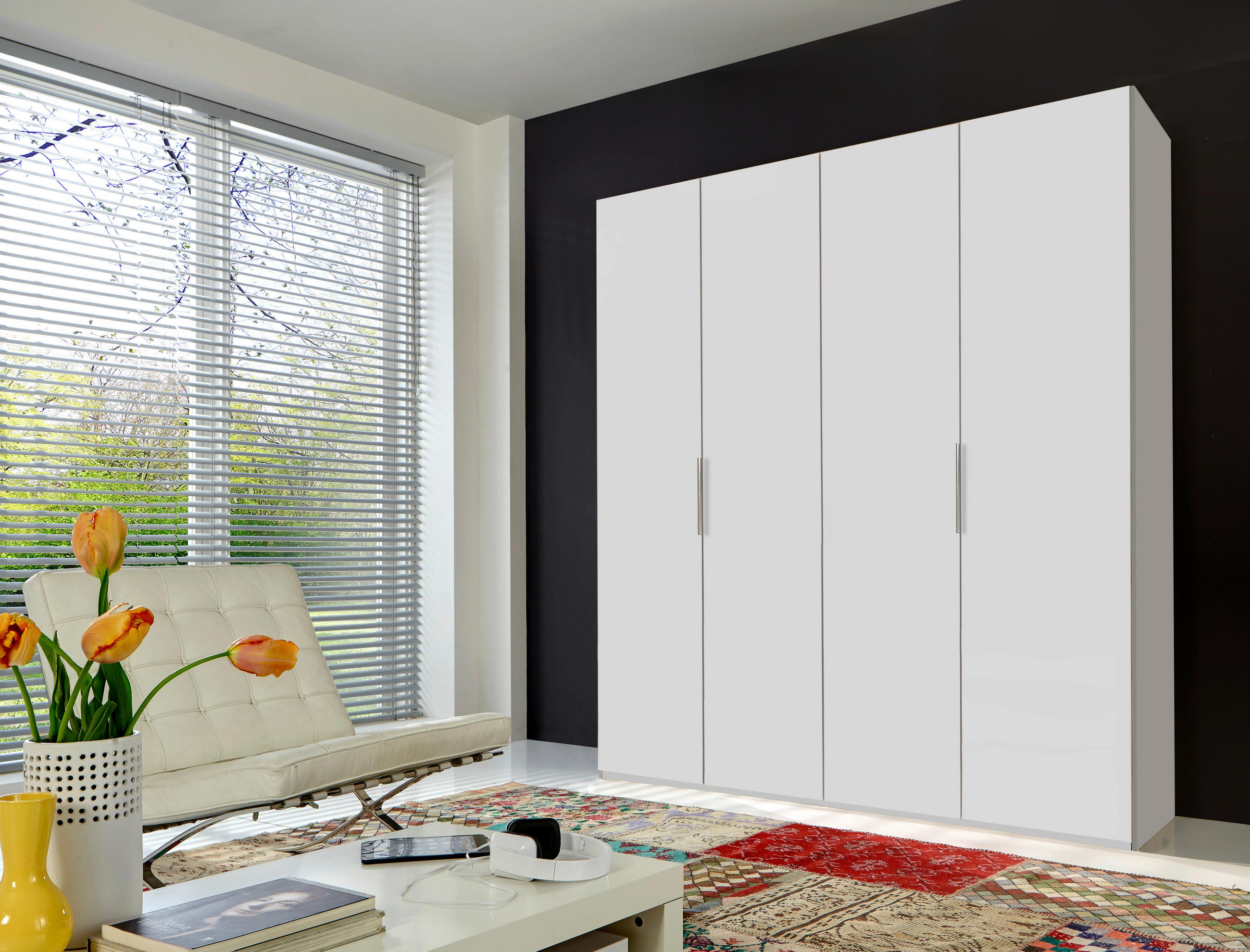 DREHTÜRENSCHRANK 200/216/58 cm 4-türig Weiß  - Chromfarben/Weiß, MODERN, Holzwerkstoff (200/216/58cm) - MID.YOU