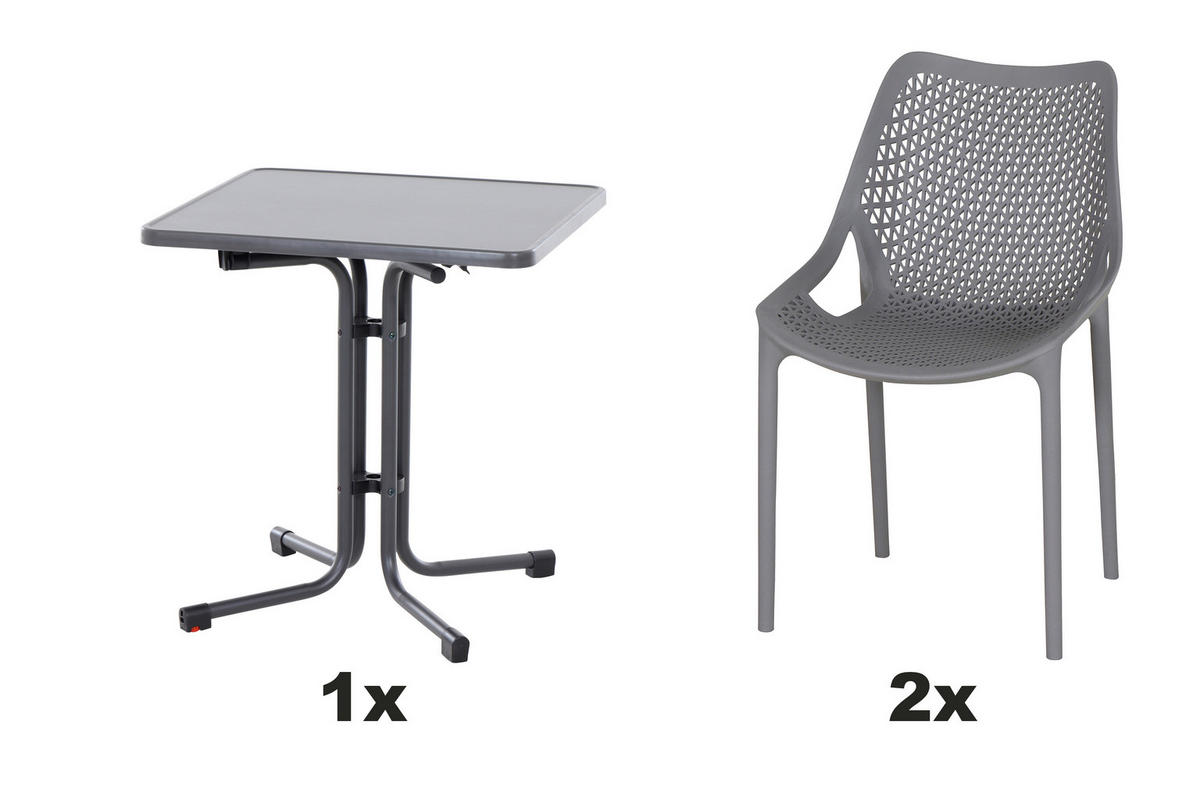GARTENGARNITUR 3-teilig  - Anthrazit/Grau, Basics, Holzwerkstoff/Kunststoff (70/81/70cm) - Siena Garden