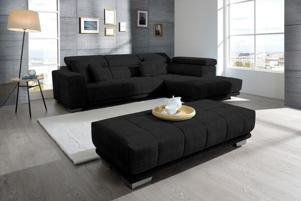 ECKSOFA in Mikrofaser Graphitfarben  - Chromfarben/Graphitfarben, Design, Textil/Metall (301/207cm) - Xora