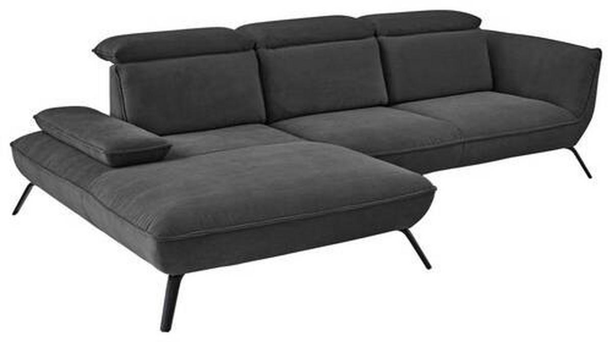ECKSOFA in Cord Anthrazit  - Anthrazit/Schwarz, Design, Textil/Metall (202/301cm) - Moderano