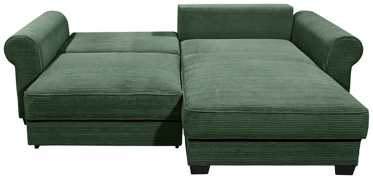 ECKSOFA in Cord Dunkelgrün  - Dunkelgrün/Schwarz, Konventionell, Kunststoff/Textil (255/185cm) - MID.YOU