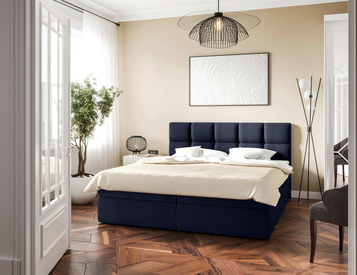 BOXBETT 180/220 cm  in Dunkelblau  - Schwarz/Dunkelblau, MODERN, Holz/Kunststoff (180/220cm) - MID.YOU