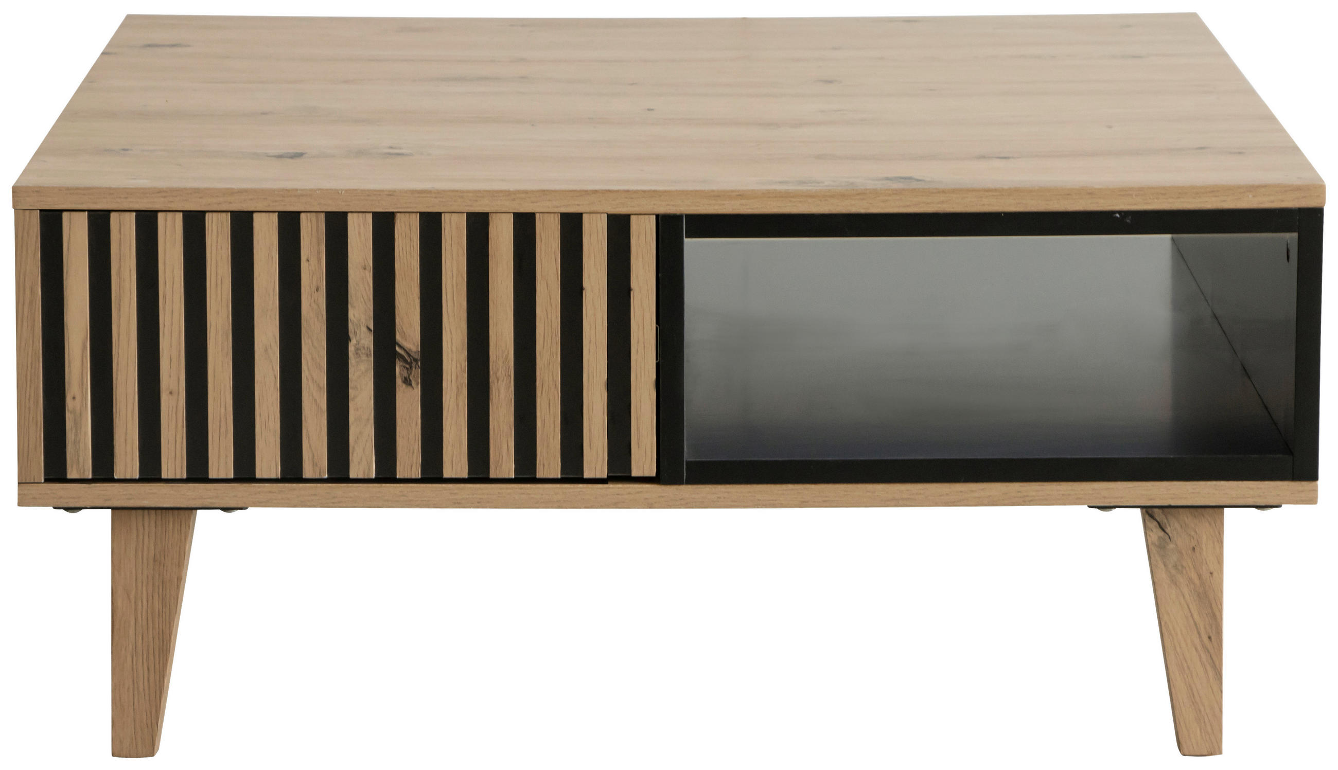 COUCHTISCH Kautschukholz massiv 80/80/36 cm quadratisch Schwarz, Eichefarben  - Eichefarben/Schwarz, Design, Holz/Holzwerkstoff (80/80/36cm) - Carryhome