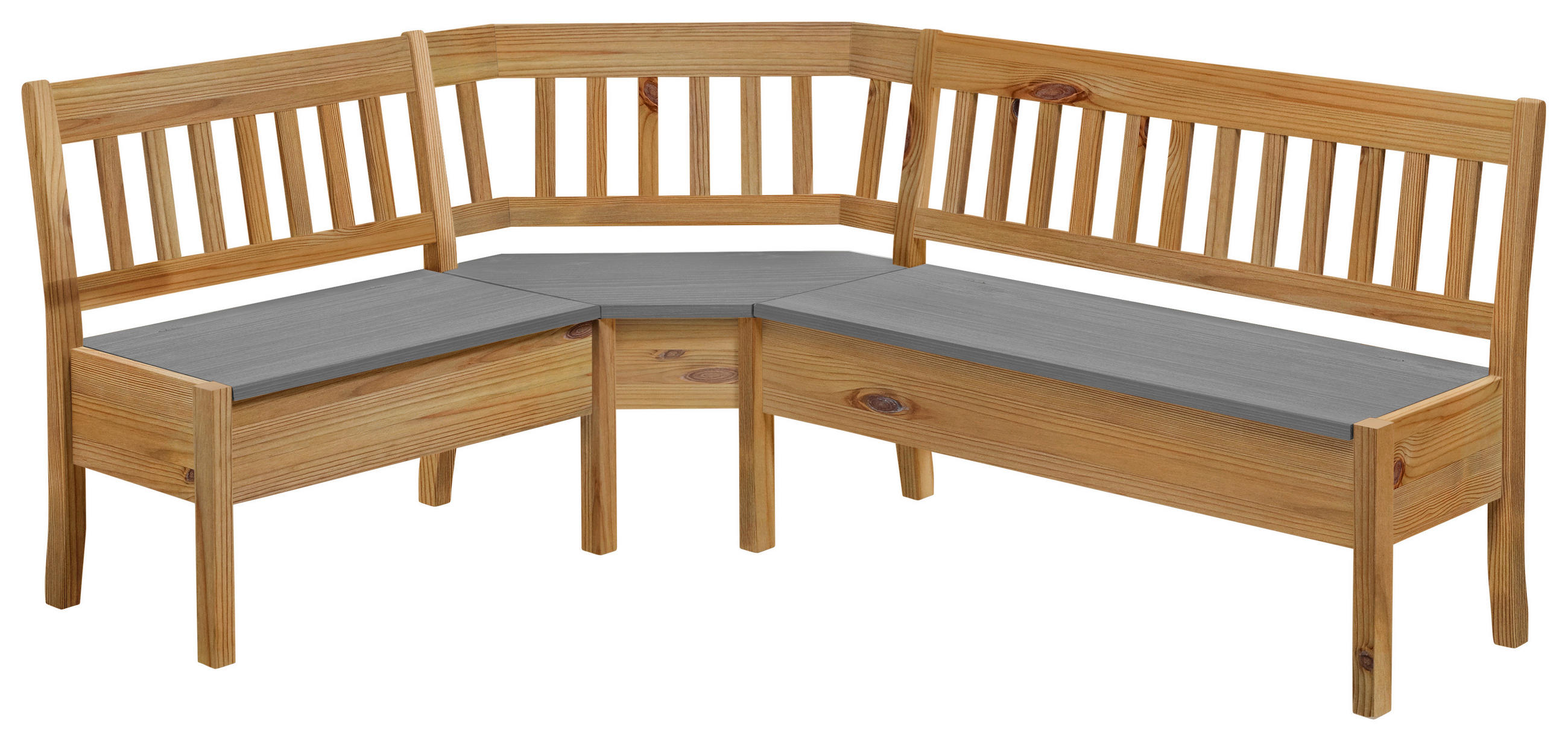 ECKBANK 147/170 cm Laugenfarbig, Grau Kiefer massiv   - Laugenfarbig/Grau, ROMANTIK / LANDHAUS, Holz (147/170cm) - Boxxx