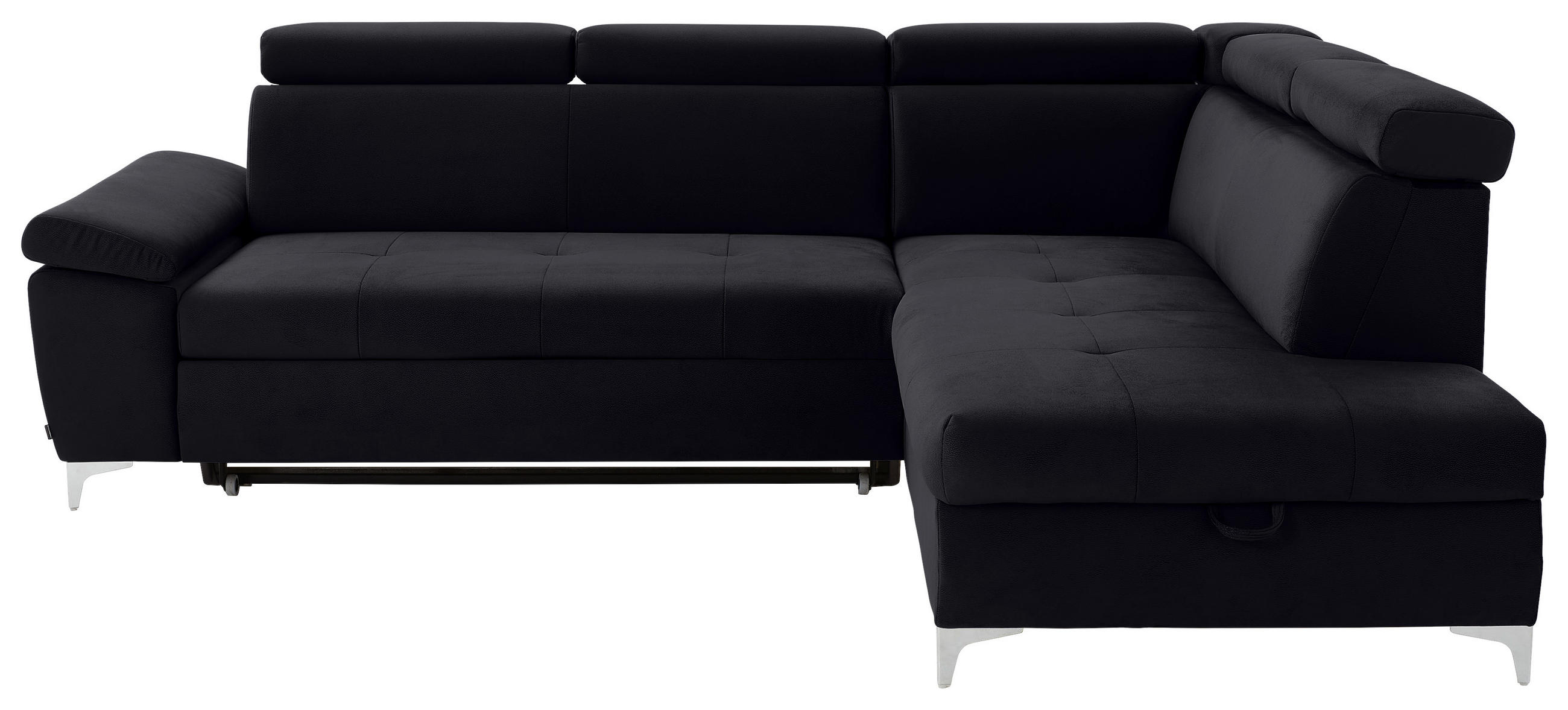 ECKSOFA Schwarz Mikrofaser  - Chromfarben/Schwarz, KONVENTIONELL, Textil/Metall (271/206cm) - Carryhome