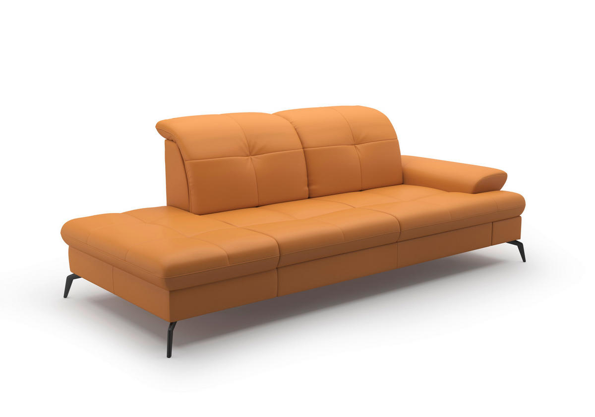 RÉCAMIERE Currygelb Kombination Echtleder/Stoff Vliesstoff  - Currygelb/Schwarz, KONVENTIONELL, Leder/Textil (231/90/122cm) - Sit & More