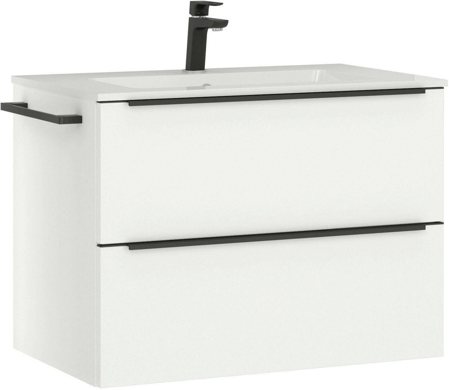 WASCHTISCHKOMBI 81 cm  - Schwarz/Weiß, MODERN, Holzwerkstoff/Stein (81cm) - Nobilia