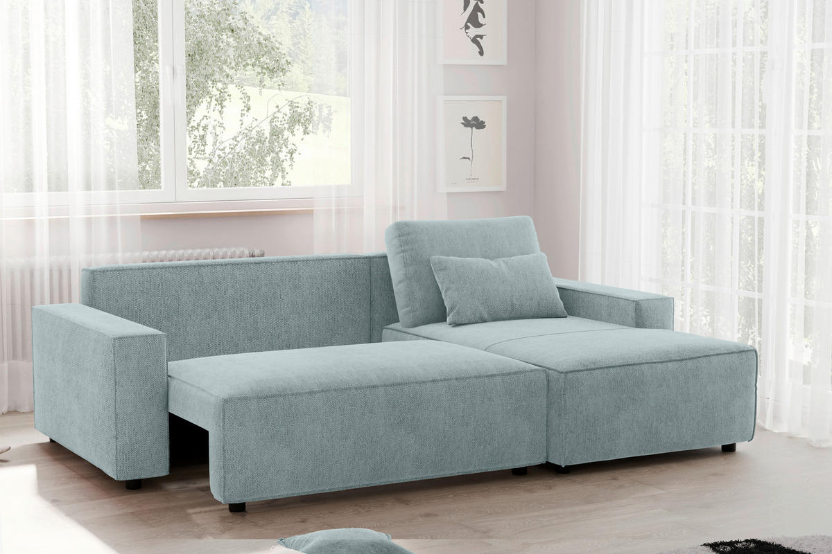 ECKSCHLAFSOFA  mit seitenverkehrt erhältlich, Rücken echt Chenille Mintgrün  - Schwarz/Mintgrün, MODERN, Kunststoff/Textil (247/154cm) - Livetastic