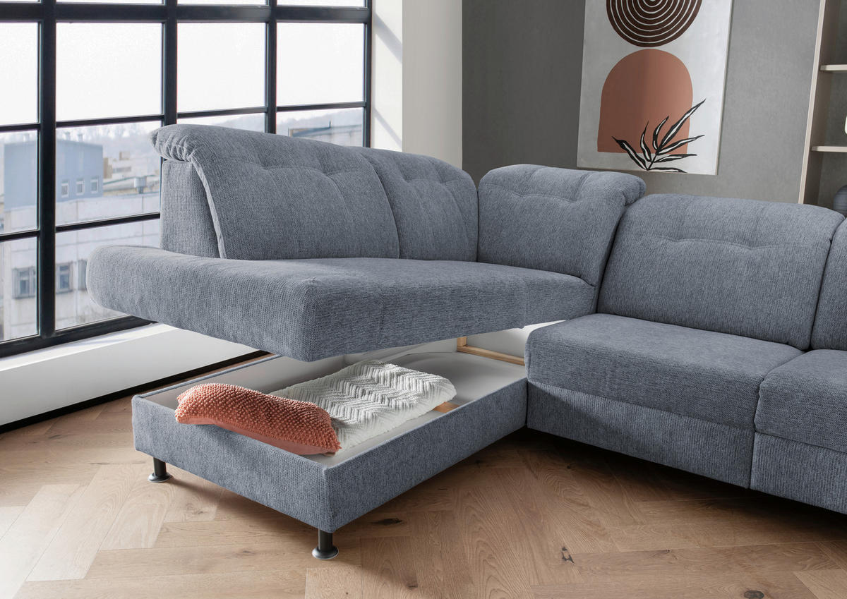 ECKSOFA in Chenille Hellblau  - Schwarz/Hellblau, Modern, Textil/Metall (198/270cm) - Livetastic
