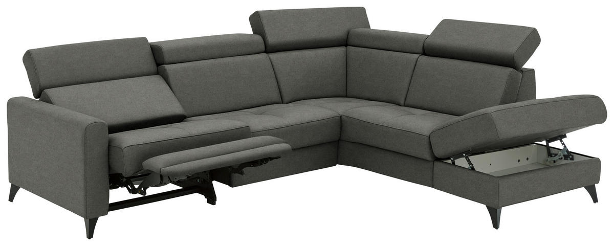 ECKSOFA Beldomo System in Flachgewebe Dunkelgrau  276/214 cm  - Dunkelgrau/Schwarz, KONVENTIONELL, Textil/Metall (276/214cm) - Beldomo System