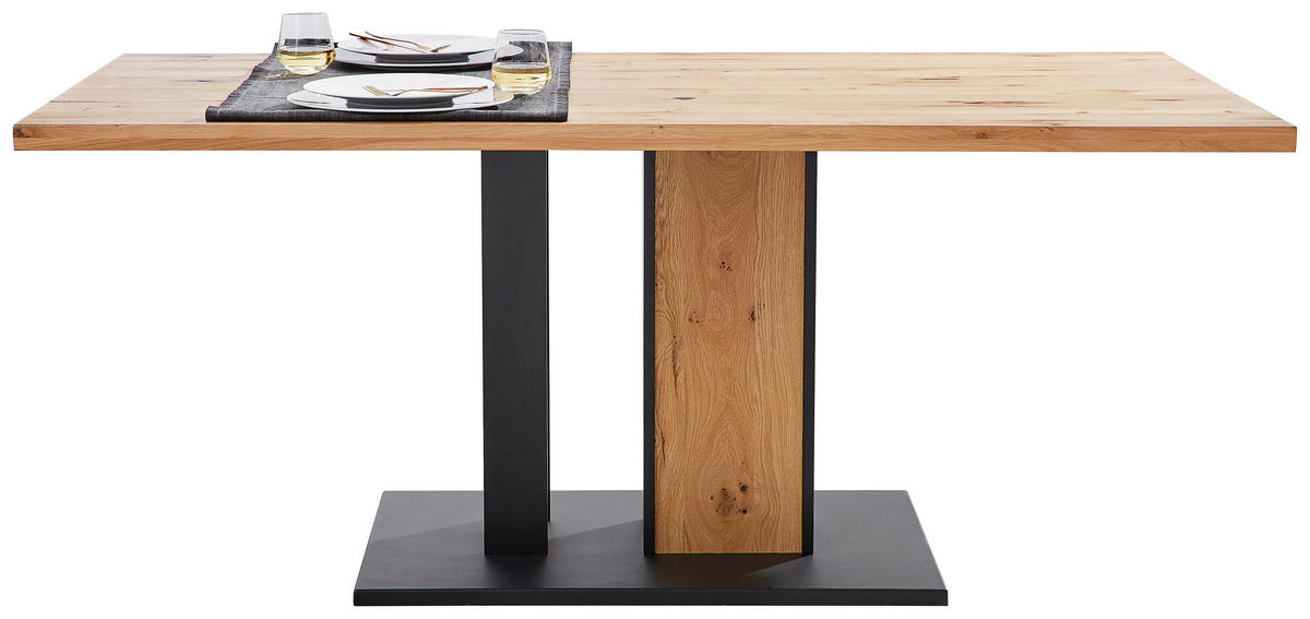 ESSTISCH 160/90/76 cm Echtholz, teilmassiv  Holz, Metall rechteckig Schwarz, Eichefarben  - Eichefarben/Schwarz, Natur, Holz/Metall (160/90/76cm) - Linea Natura