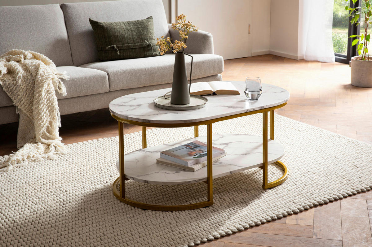 COUCHTISCH in Holzwerkstoff 100/60/45 cm   - Weiss Hochglanz/Goldfarben, Lifestyle, Holzwerkstoff/Metall (100/60/45cm) - Livetastic