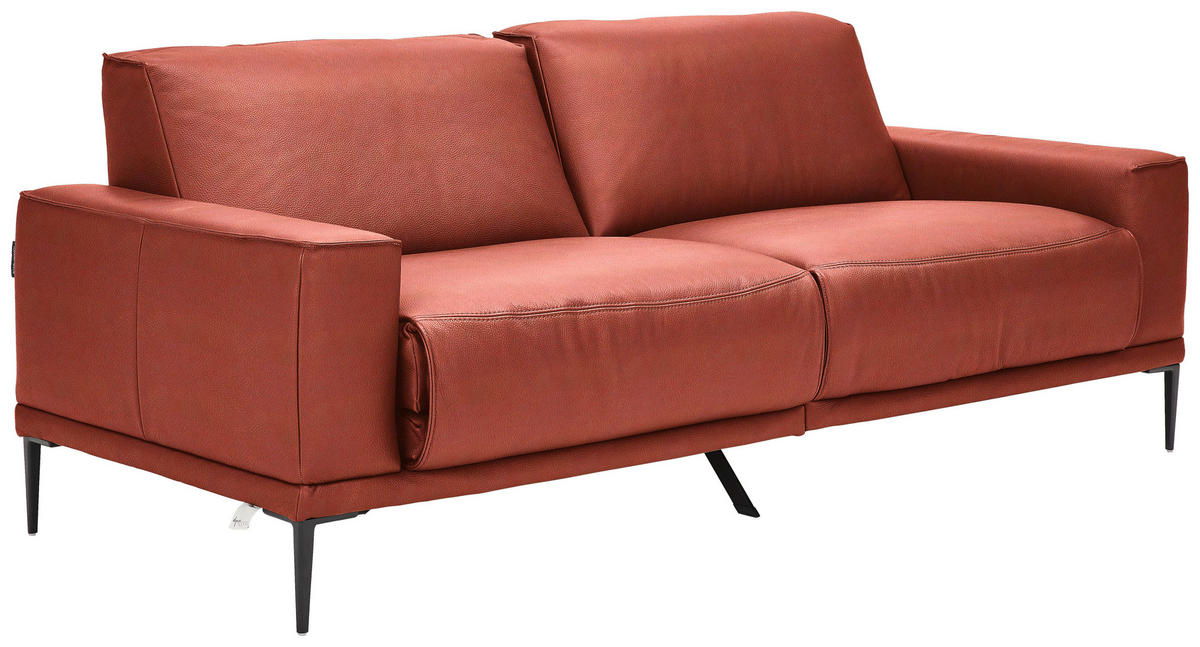 2,5-SITZER in Leder Rot  - Rot/Schwarz, Design, Leder/Metall (200/102/92cm) - Johann Jakob