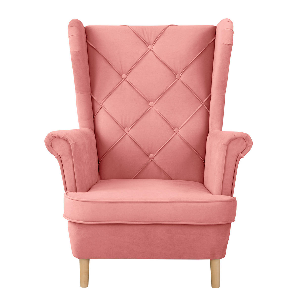 OHRENSESSEL in Samt Rosa  - Naturfarben/Rosa, Design, Holz/Textil (84/105/90cm) - P & B