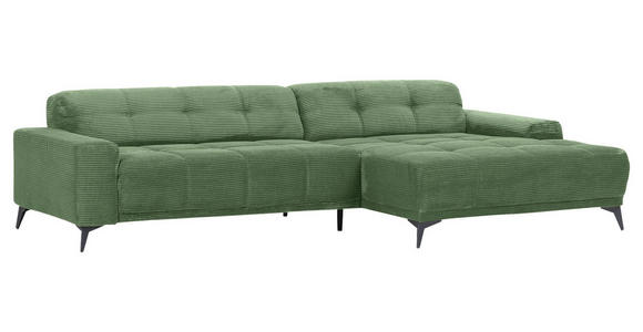 ECKSOFA in Cord Olivgrün  295/165 cm  - Schwarz/Olivgrün, KONVENTIONELL, Textil/Metall (295/165cm) - Carryhome