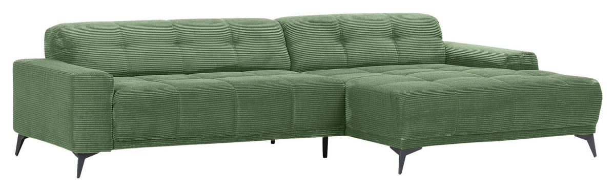 ECKSOFA in Cord Olivgrün  - Schwarz/Olivgrün, Konventionell, Textil/Metall (295/165cm) - Carryhome