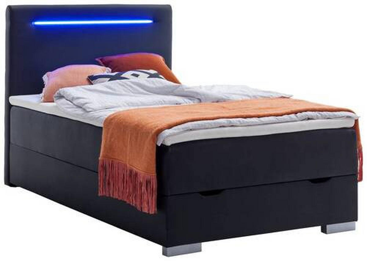 BOXBETT 120/200 cm  in Schwarz  - Edelstahlfarben/Schwarz, MODERN, Kunststoff/Textil (120/200cm) - Livetastic