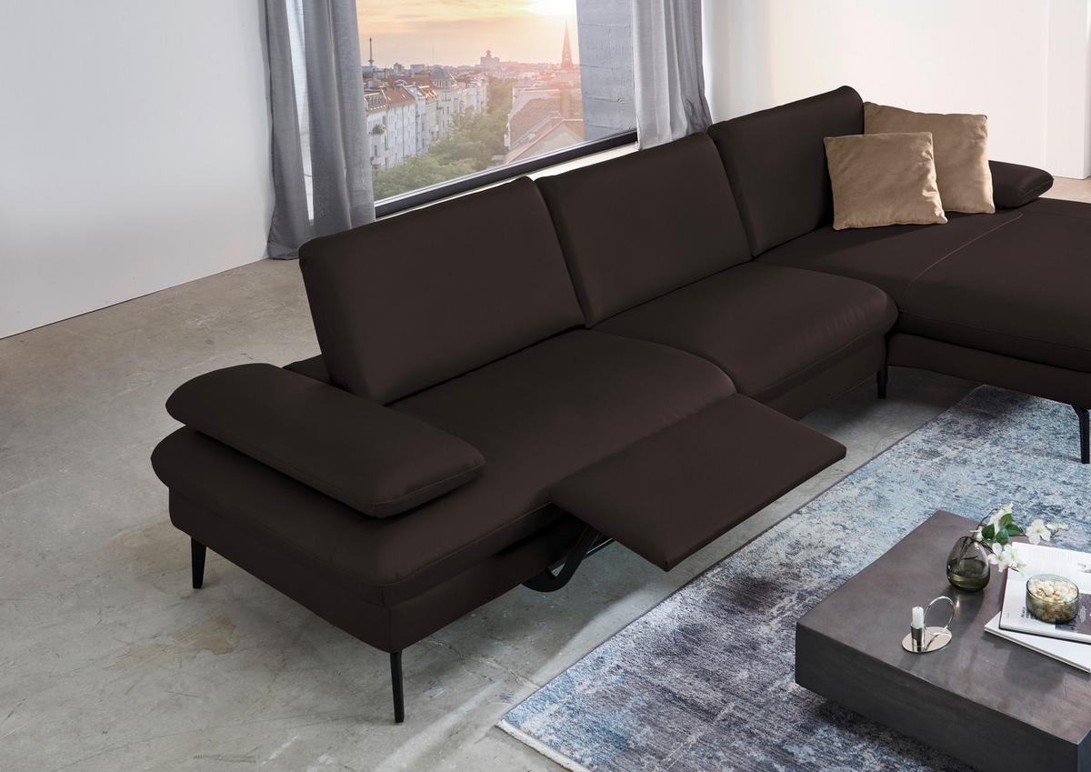 ECKSOFA in Echtleder Dunkelbraun  - Dunkelbraun/Schwarz, Design, Leder/Metall (325/157cm) - Dieter Knoll