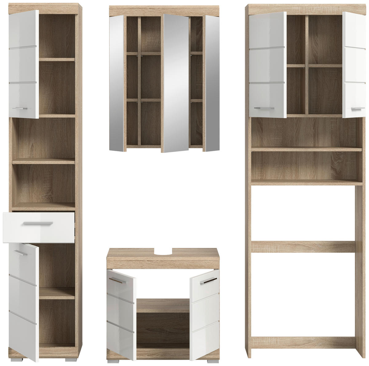 BADEZIMMER 4-teilig  in 160,2 cm  - Weiß Hochglanz/Silberfarben, MODERN, Glas/Holzwerkstoff (160,2cm) - MID.YOU
