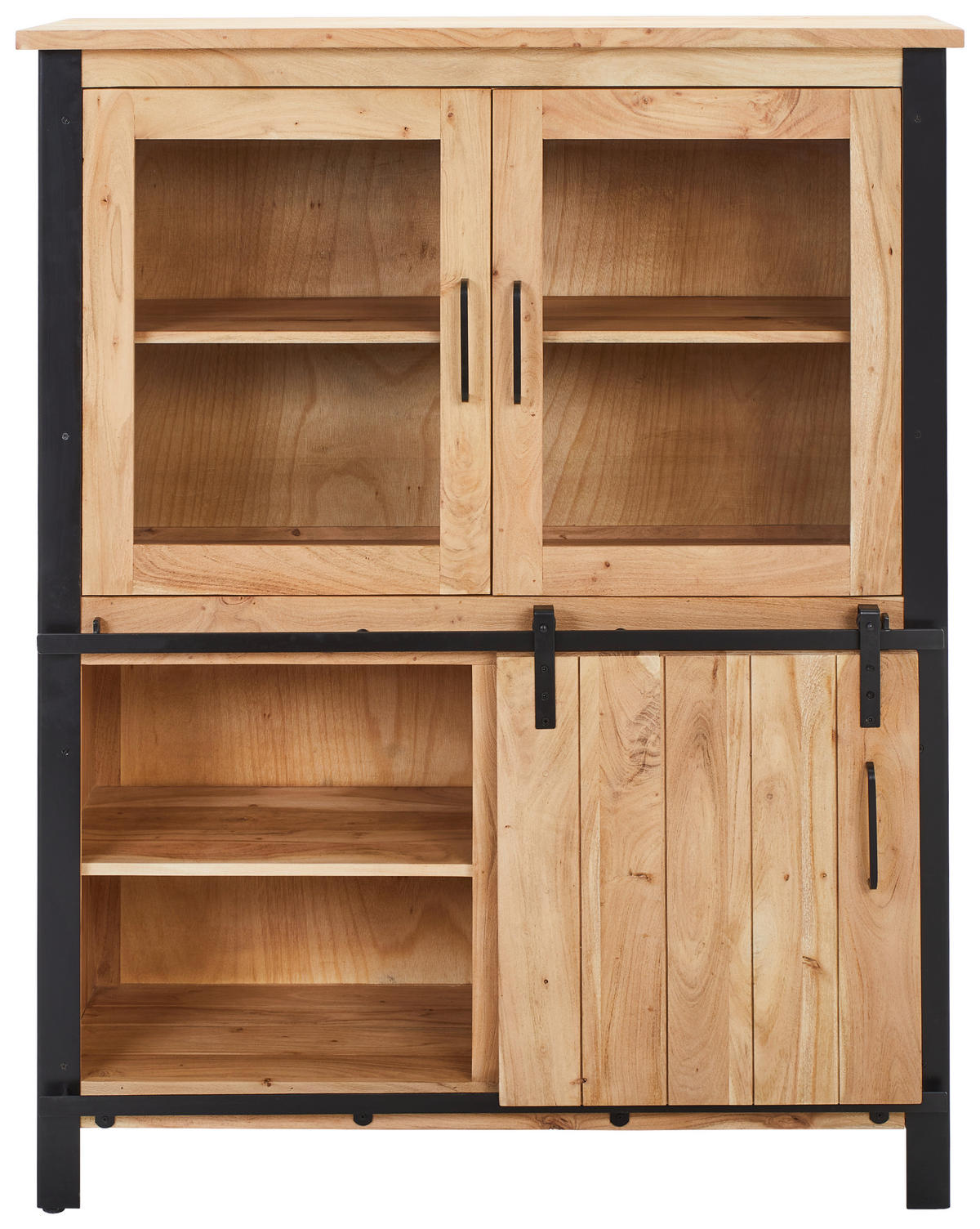 VITRINE  in massiv Akazie Hellbraun, Schwarz  - Hellbraun/Schwarz, MODERN, Glas/Holz (120/150/42cm) - MID.YOU