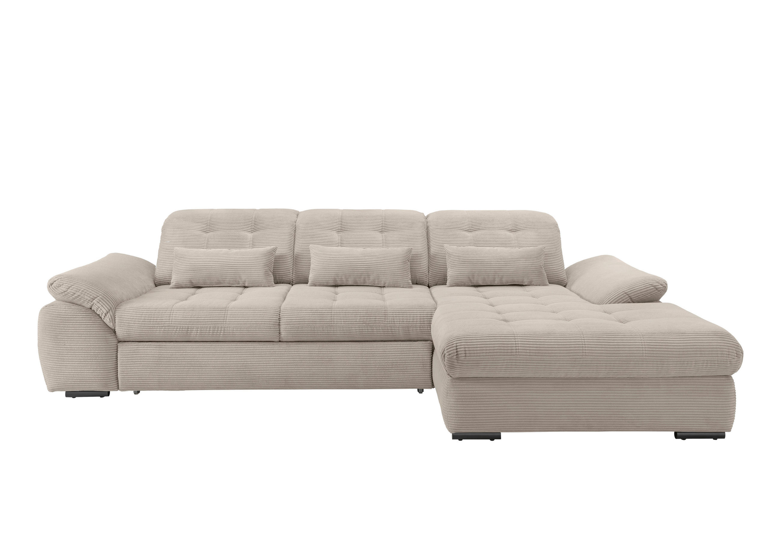 ECKSOFA Beige Cord Nierenkissen, Bettkasten, Schlaffunktion, Kopfteilverstellung, Sitztiefenverstellung, Liegefläche im Originalstoff  - Beige/Schwarz, MODERN, Textil/Metall (314/184cm) - P & B