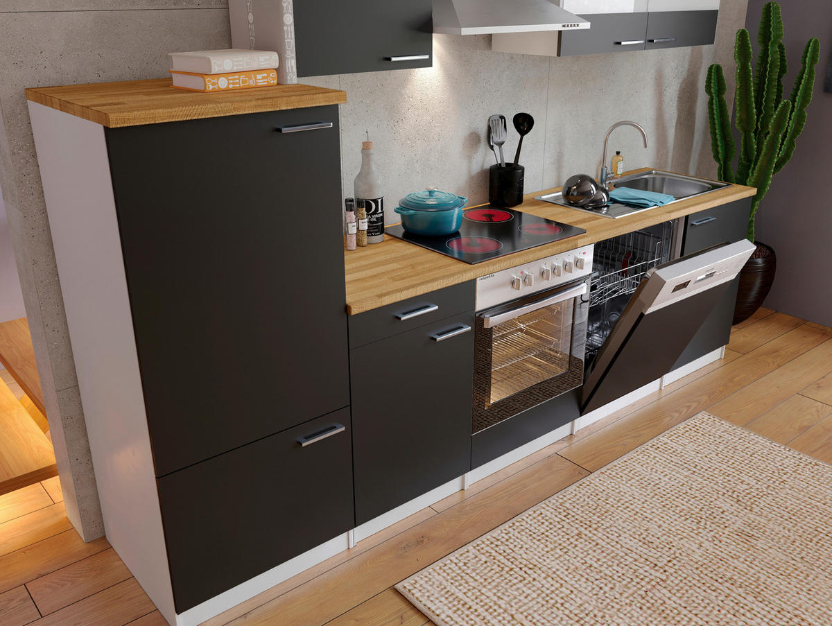 MODULKÖK UTAN VITVAROR 280/200/60 cm   i svart  - stålfärgad/vit, Basics, metall/trämaterial (280/200/60cm) - Respekta