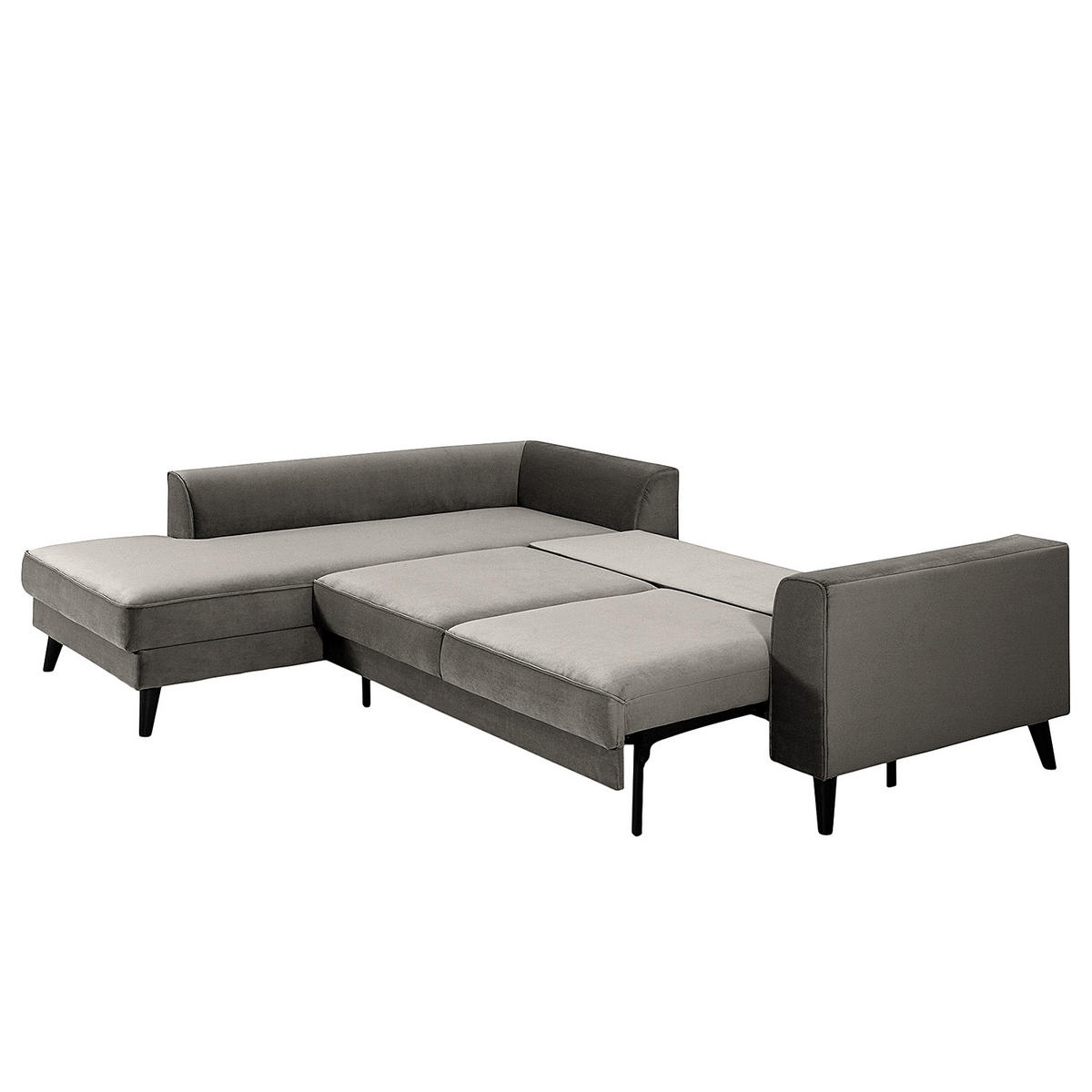 ECKSCHLAFSOFA in Samt Grau  - Wengefarben/Grau, Modern, Holz/Textil (264/85/203cm) - Trendmanufaktur