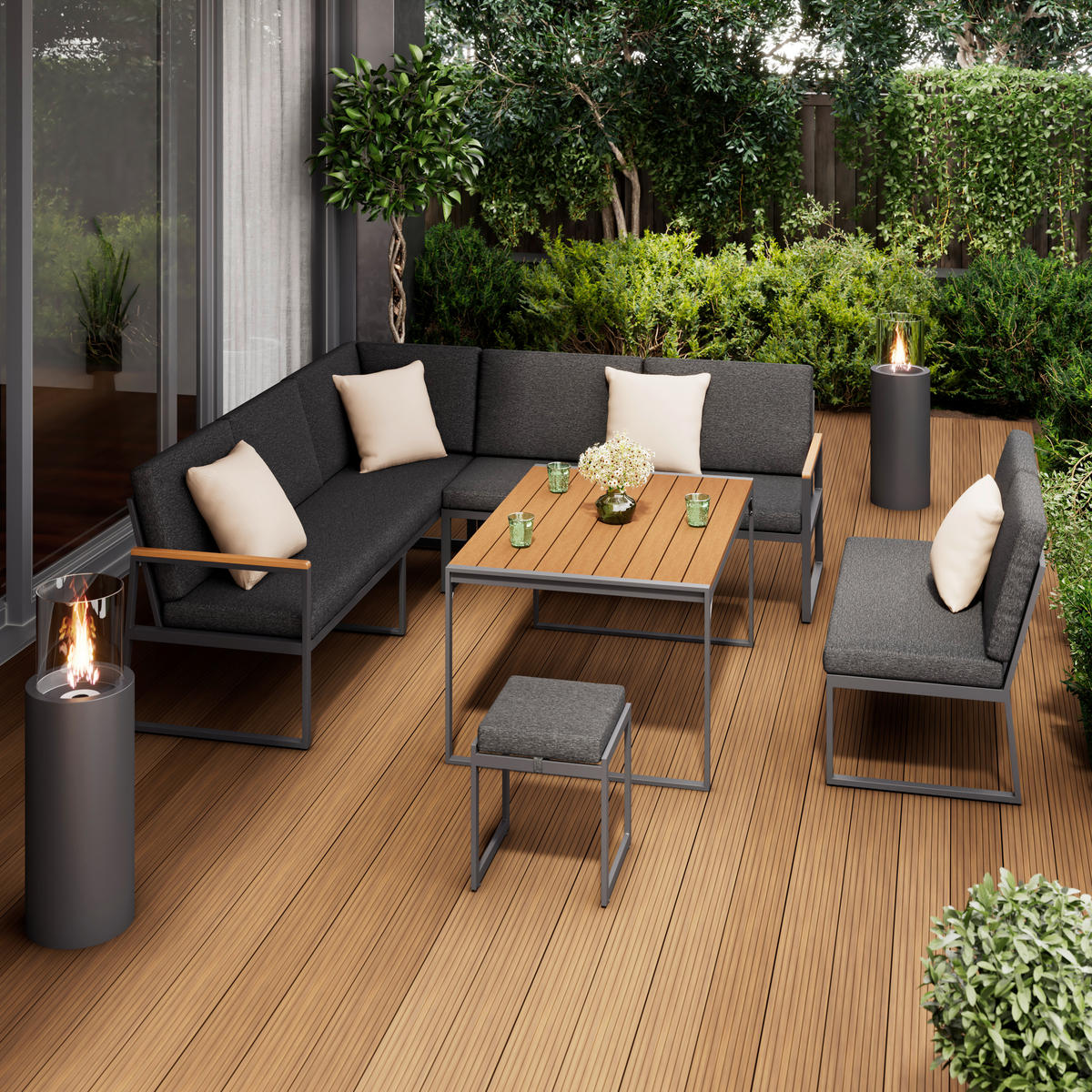 DINING-LOUNGESET Eisen  - Anthrazit/Naturfarben, MODERN, Kunststoff/Textil (230/80/230cm) - Ambia Garden