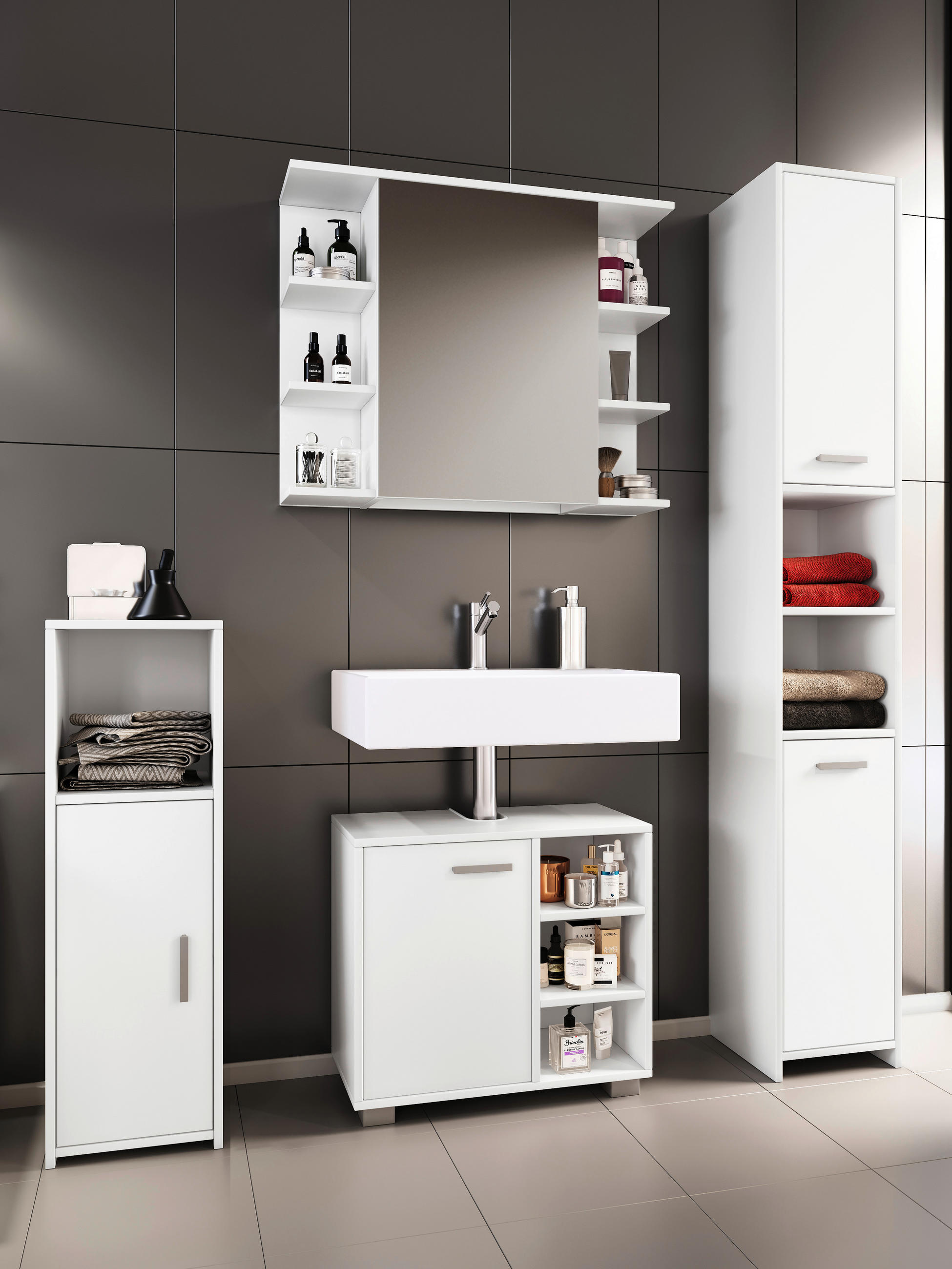 BADEZIMMER 4-teilig  in 140 cm  - Weiß, MODERN, Holzwerkstoff (140cm) - MID.YOU