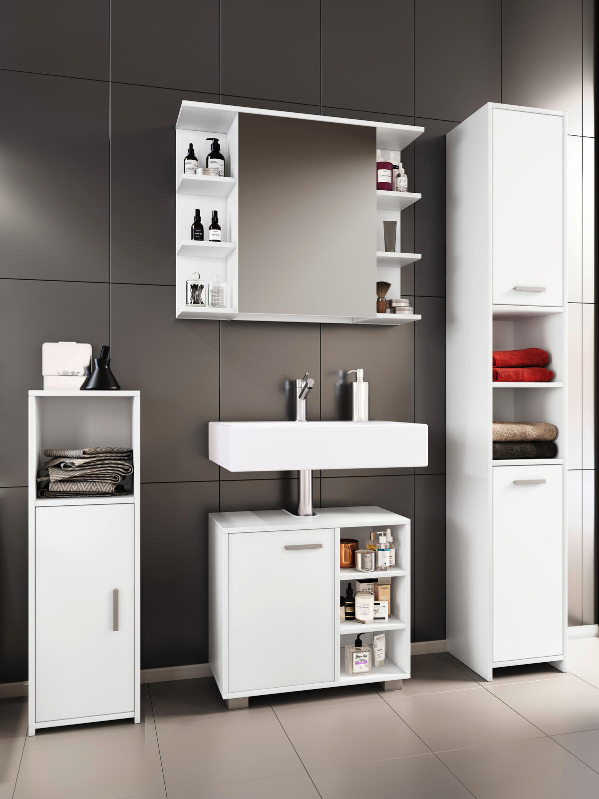 BADEZIMMER 4-teilig  in 140 cm  - Weiß, MODERN, Holzwerkstoff (140cm) - MID.YOU