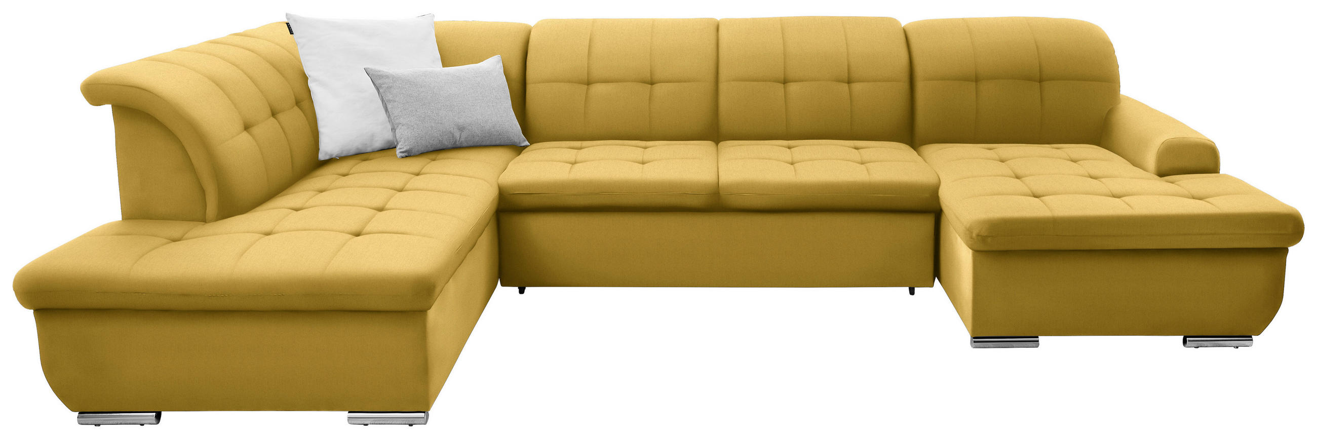 WOHNLANDSCHAFT inkl. Funktion Gelb Flachgewebe  - Gelb/Silberfarben, Design, Textil/Metall (208/342/145cm) - Cantus