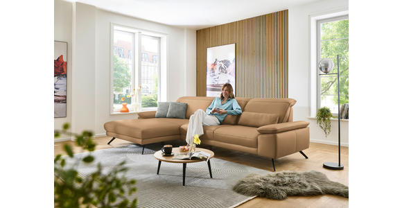 ECKSOFA in Echtleder Honig 193/332 cm - Schwarz/Honig, Design, Leder/Metall (193/332cm) - Dieter Knoll