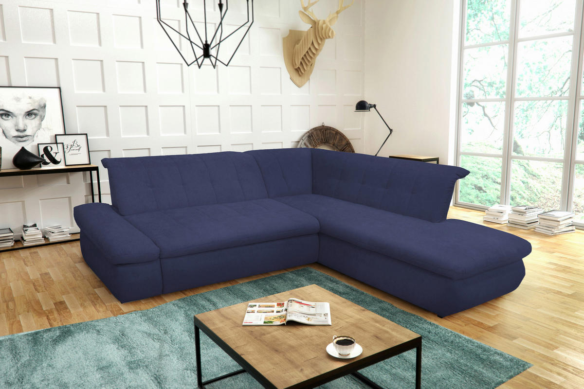ECKSOFA in Mikrofaser Dunkelblau  273/216 cm  - Chromfarben/Dunkelblau, KONVENTIONELL, Textil/Metall (273/216cm) - MID.YOU
