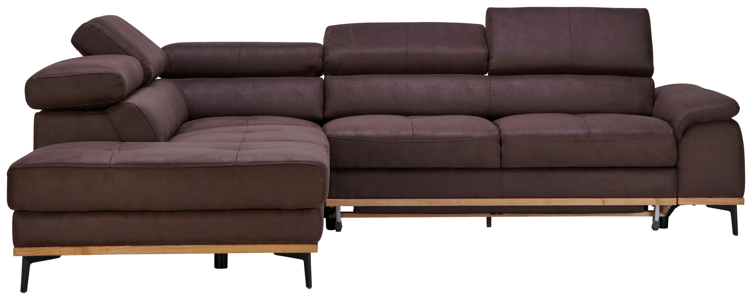 ECKSOFA inkl.Funktionen Dunkelbraun Lederlook  - Dunkelbraun/Schwarz, Natur, Holz/Textil (226/282cm) - Novel