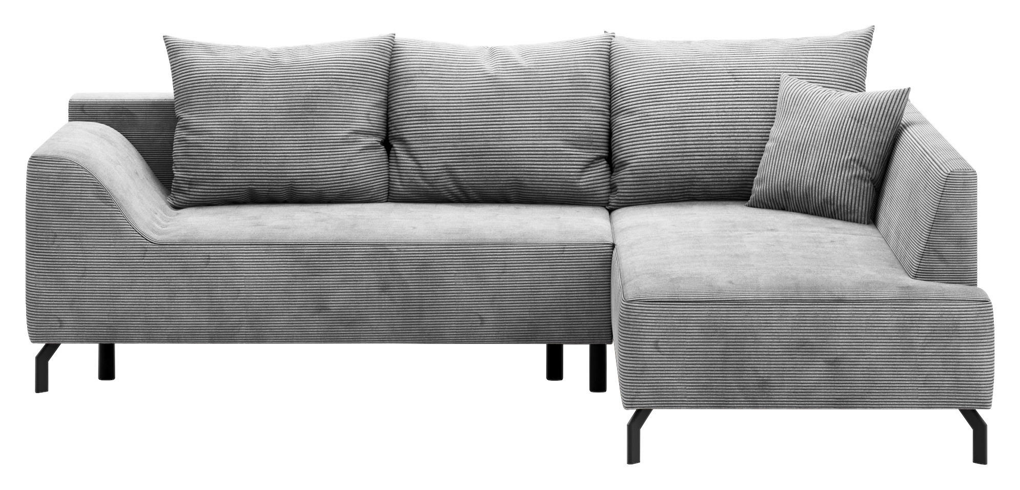 ECKSCHLAFSOFA  mit Bettkasten erhältlich, seitenverkehrt erhältlich, Schlafen auf Sitzhöhe, Bettfunktion erhältlich, Rücken echt Cord Hellgrau  - Hellgrau/Schwarz, Design, Textil/Metall (273/167cm) - MID.YOU