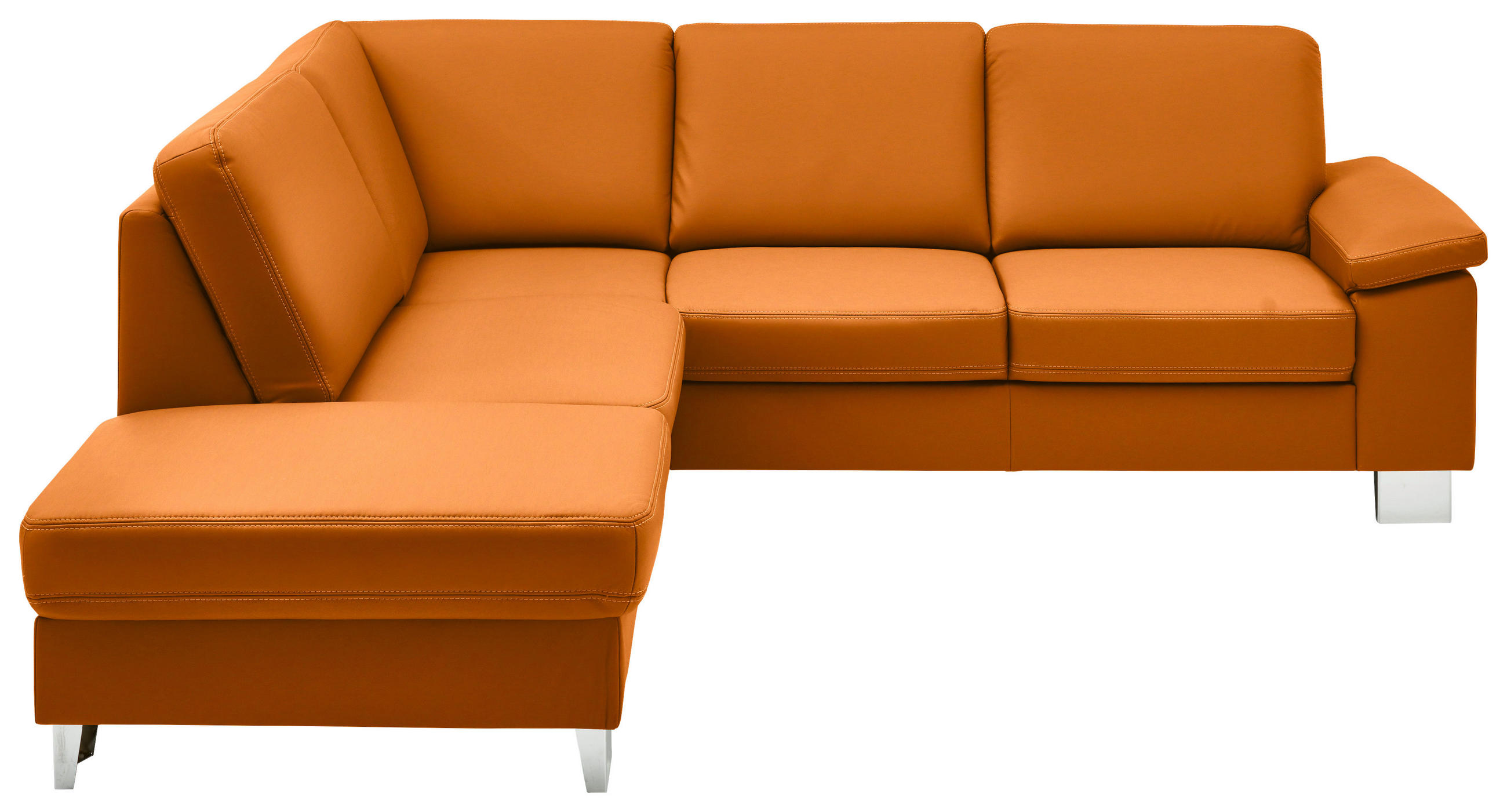ECKSOFA  in Echtleder Orange  235/248 cm  - Alufarben/Orange, Design, Leder/Metall (235/248cm) - Beldomo Premium