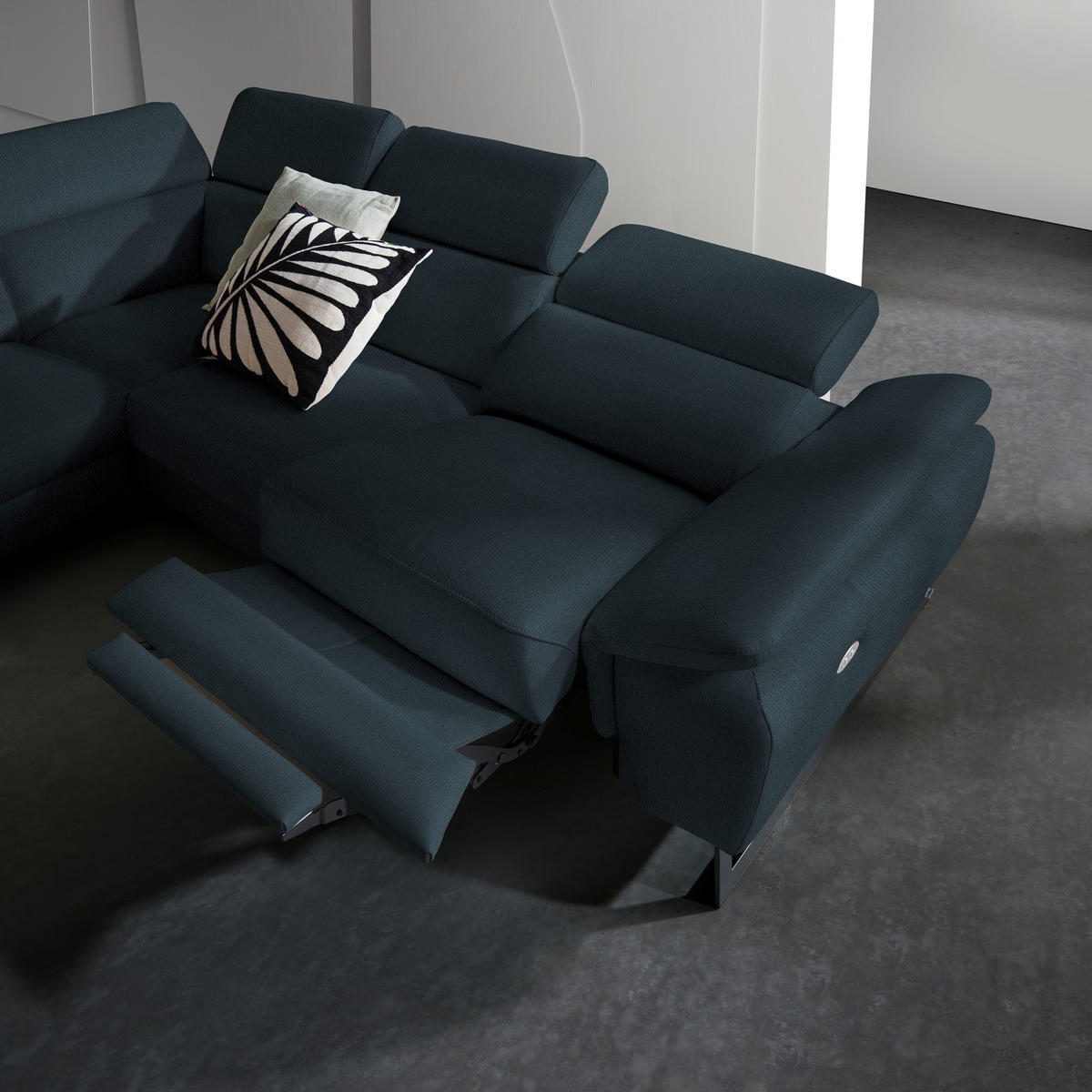 ECKSOFA in Echtleder Dunkelblau  - Schwarz/Dunkelblau, Design, Leder/Metall (281/225cm) - Celina Home