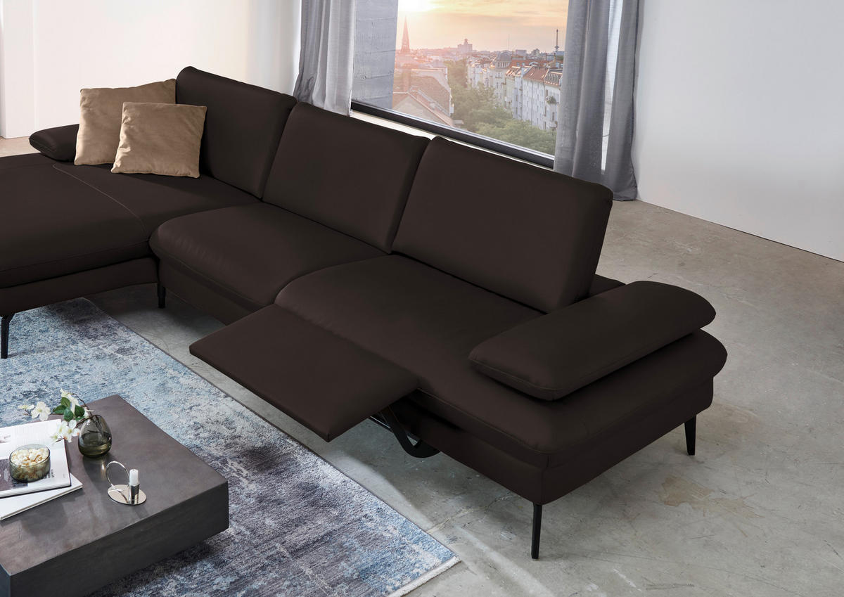 ECKSOFA in Echtleder Dunkelbraun  - Dunkelbraun/Schwarz, Design, Leder/Metall (157/325cm) - Dieter Knoll