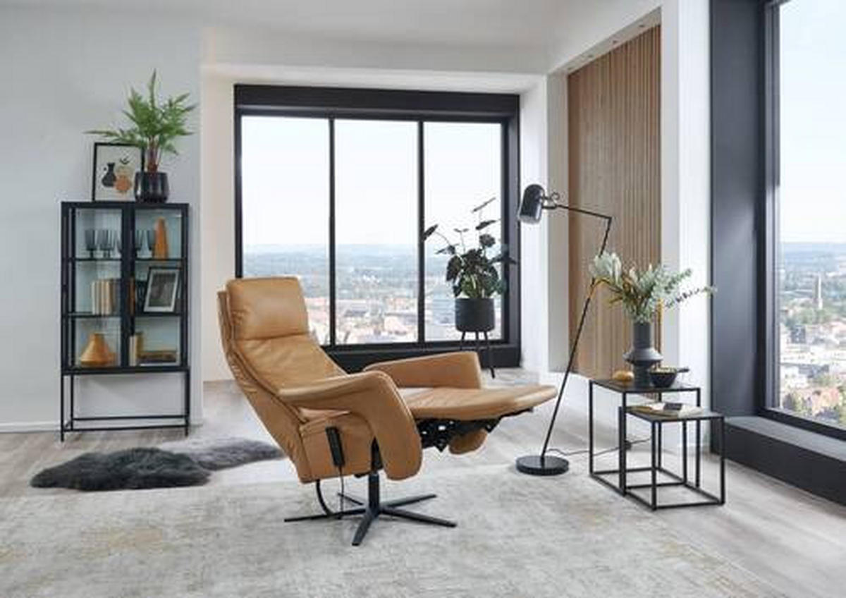 RELAXSESSEL in Leder Braun, Gelb  - Gelb/Schwarz, Design, Leder/Metall (83/123/87cm) - Valdera