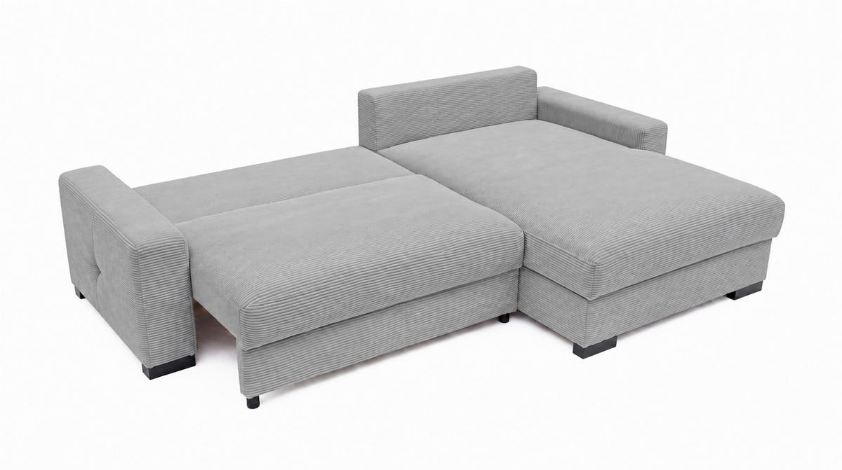 ECKSOFA Hellgrau Cord Zierkissen, Rückenkissen, Bettkasten, Topper  - Hellgrau/Schwarz, Basics, Holz/Textil (284/184cm) - MID.YOU
