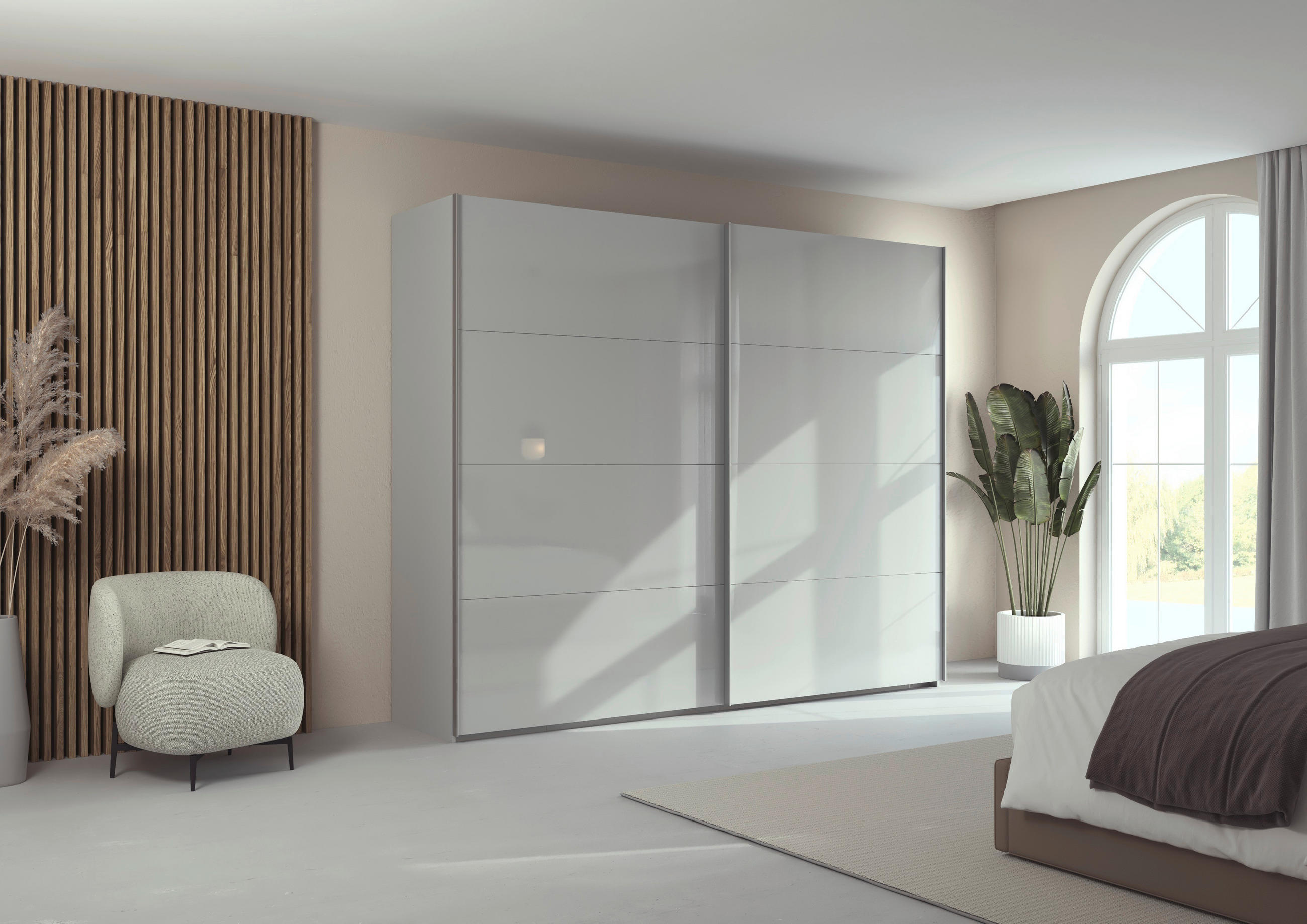 SCHWEBETÜRENSCHRANK 271/223/68 cm 2-türig Seidengrau  - Seidengrau/Alufarben, Design, Glas/Holzwerkstoff (271/223/68cm) - Xora