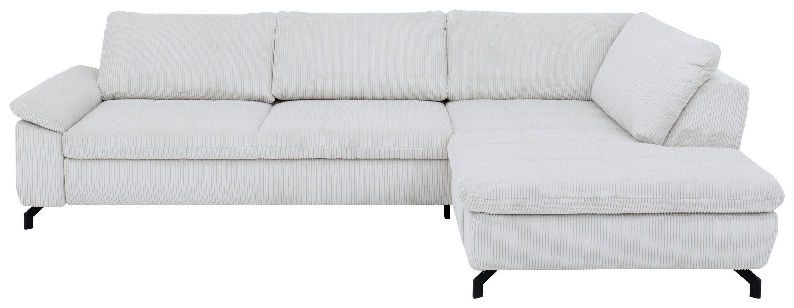 ECKSOFA in Cord, Velours Hellgrau  - Hellgrau/Schwarz, Design, Textil/Metall (291/197cm) - Beldomo Style