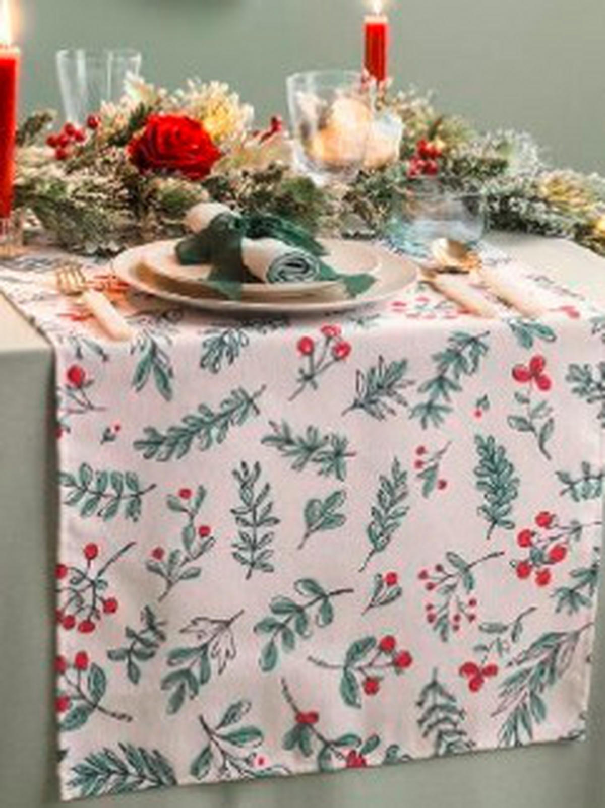 TISCHLÄUFER Textil Grün, Rot 45/150 cm  - Rot/Grün, Basics, Textil (45/150cm) - X-Mas