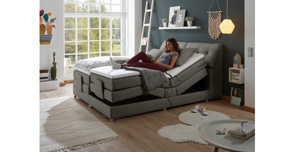 BOXSPRINGBETT 180/200 cm,  in Grau, Matratze, Bettkasten, Topper, motorische Verstellbarkeit, H2 = mittel  - Silberfarben/Grau, Design, Kunststoff/Textil (180/200cm) - Esposa
