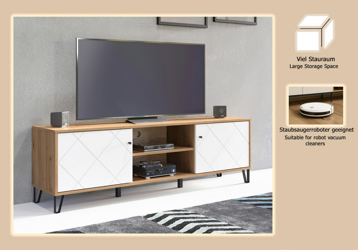 LOWBOARD TOUCH  183/56/40 cm  - Schwarz/Weiß, Design, Holzwerkstoff/Kunststoff (183/56/40cm) - MID.YOU