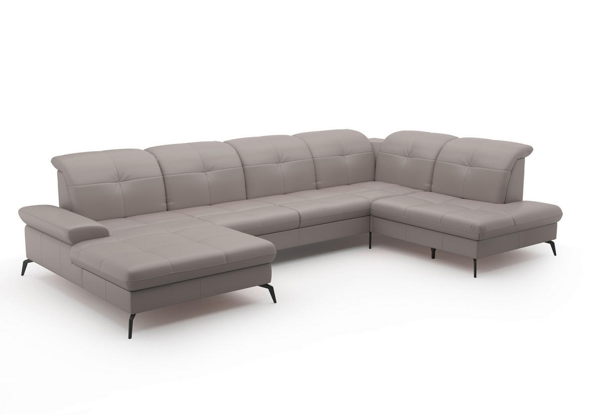 WOHNLANDSCHAFT in Vliesstoff Kombination Echtleder/Stoff Hellgrau  - Hellgrau/Schwarz, Konventionell, Leder/Textil (185/357/231cm) - Sit & More