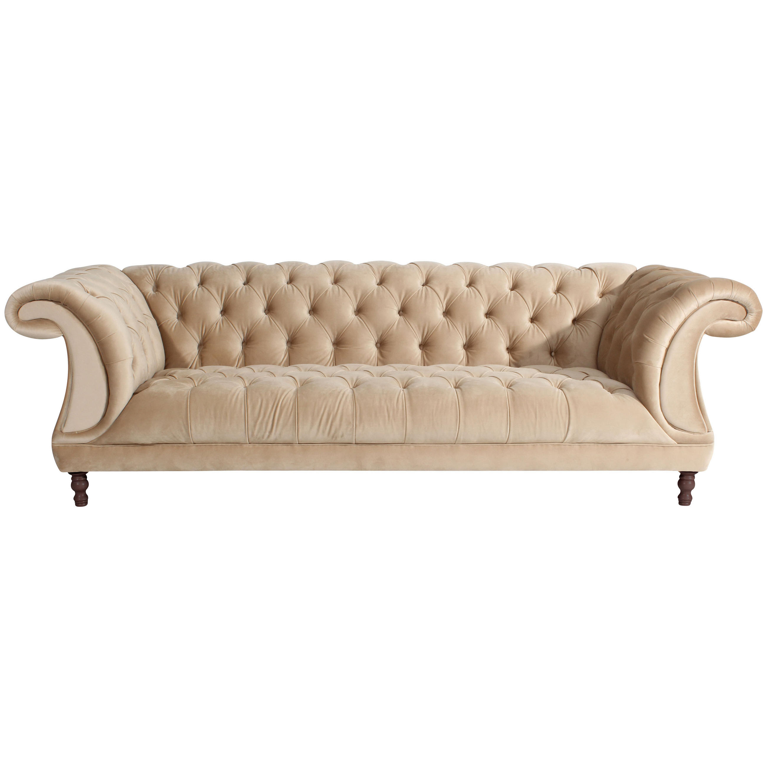 CHESTERFIELD-DREISITZER-SOFA Sandfarben Velours  - Sandfarben/Nussbaumfarben, Design, Holz/Textil (253/80/100cm) - Max Winzer